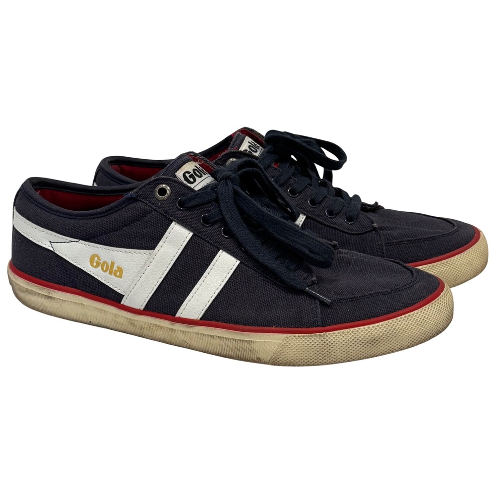 Gola Canvas Sneakers Mens 11 Navy Blue White Red Stripe Low Top Retro Shoes